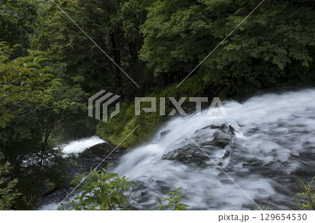 夏の奥日光湯滝　滝の上部からの眺め 129654530