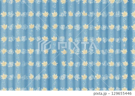 和モダンな青色ストライプ、レトロな紅葉と花の装飾 129655446