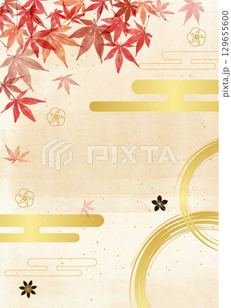 紅葉と和紙背景 紅葉と和紙背景 129655600