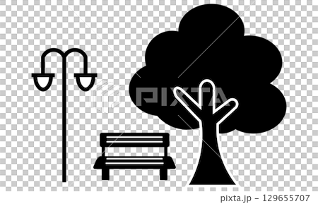 Park silhouette illustration with street lamps, benches and trees 129655707