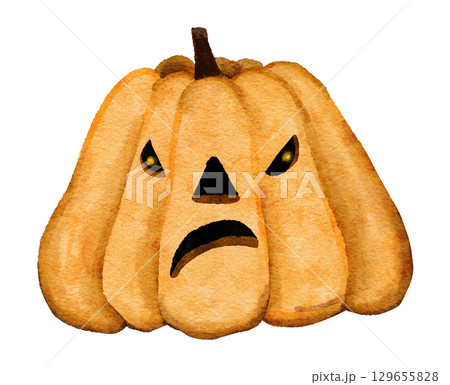 Hand drawn illustration of fall autumn pumpkin in yellow orange. Sticker for halloween thanksgiving, cozy farm farmhouse cottagecore design, paint texture. Watercolor Halloween jack o lantern spooky Hand drawn illustration of fall autumn pumpkin in yellow orange. Sticker for halloween thanksgiving, cozy farm farmhouse cottagecore design, paint texture. Watercolor Halloween jack o lantern spooky 129655828