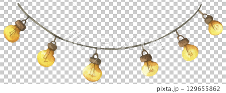 Colorful Watercolor Light Garland Christmas Decoration Hanging Bulb Festive String Border Seasonal Illustration 129655862
