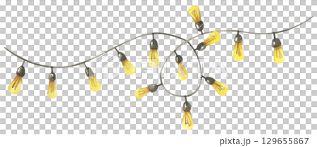 Colorful Watercolor Light Garland Christmas Decoration Hanging Bulb Festive String Border Seasonal Illustration Colorful Watercolor Light Garland Christmas Decoration Hanging Bulb Festive String Border Seasonal Illustration 129655867