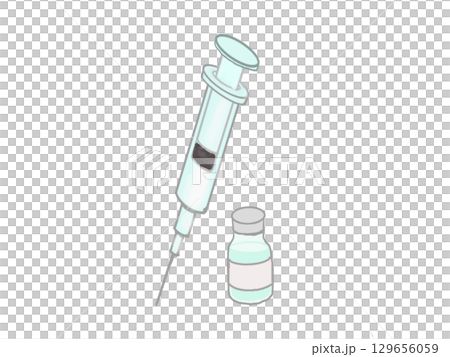 注射器和裝有疫苗的小瓶子的插圖 129656059