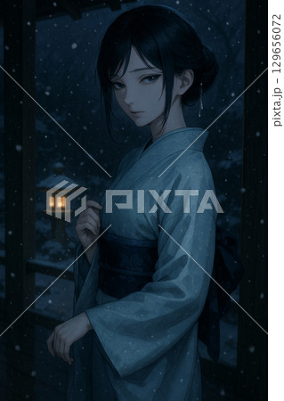 雪が降る夜の美女 129656072