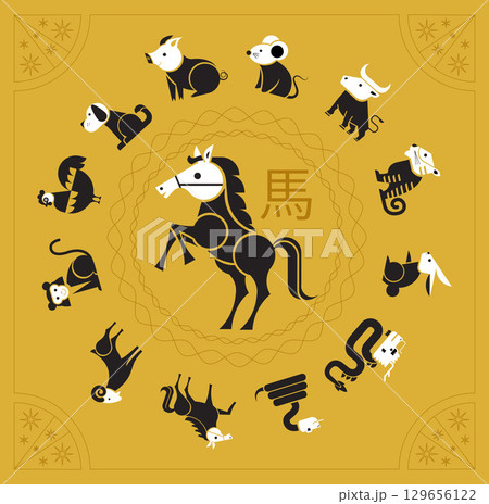 Set of Chinese zodiac mascots, cartoon character, Chinese horoscope zodiac collection 129656122