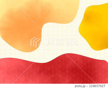 秋の水彩幾何学模様と和柄のフレーム素材　2 129657027