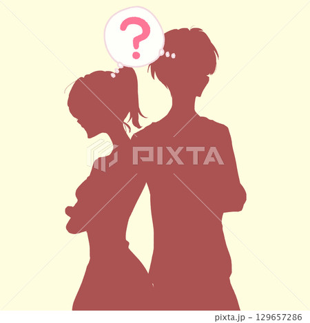 お互い疑問を持つ男女 腕組み シルエット お互い疑問を持つ男女 腕組み シルエット 129657286
