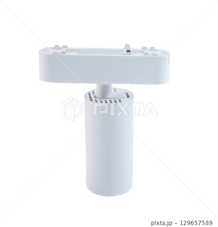 White ultra thin magnetic track light fixture with sleek linear design, isolated on white background, perfect for stylish interior lighting solutions. White ultra thin magnetic track light fixture with sleek linear design, isolated on white background, perfect for stylish interior lighting solutions. 129657589