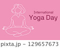Illustration Celebrating International Yoga Day in Minimalistic Style with Calm Pink Background 129657673
