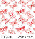 Seamless Pattern of Decorative Red Butterflies on a White Background 129657680