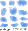 Collection of Blue Vector Watercolor Clouds Splashes and Abstract Paint Textures 129657681
