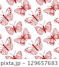 Seamless Red Butterfly Pattern on White Background 129657683