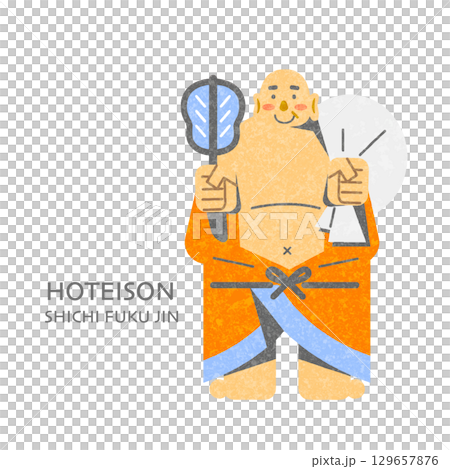 布袋七福神 簡約時尚的平面設計插畫 布袋七福神 簡約時尚的平面設計插畫 129657876