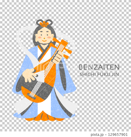 弁財天　七福神　シンプルでお洒落なフラットデザインイラスト 129657901