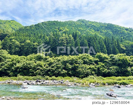 緑あふれる山と渓流の風景 129658004