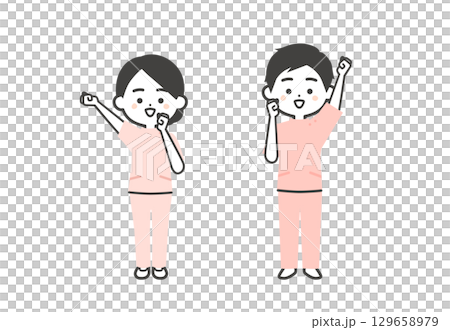 凱西拳頭泵中男人和女人的三維插圖 凱西拳頭泵中男人和女人的三維插圖 129658979