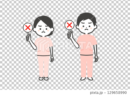 身穿凱西服裝的男子和女子手持錯誤答案卡的三維插圖 129658990