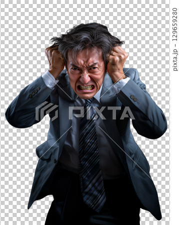 An angry, powerful expression of an elderly man (transparent PNG) – Yelling, pointing, and intimidating 129659280