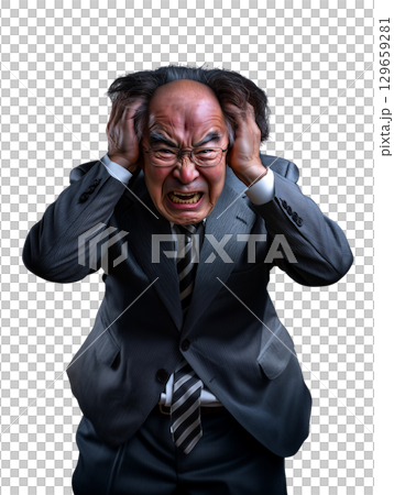 An angry, powerful expression of an elderly man (transparent PNG) – Yelling, pointing, and intimidating 129659281