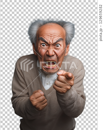 An angry, powerful expression of an elderly man (transparent PNG) – Yelling, pointing, and intimidating 129659282