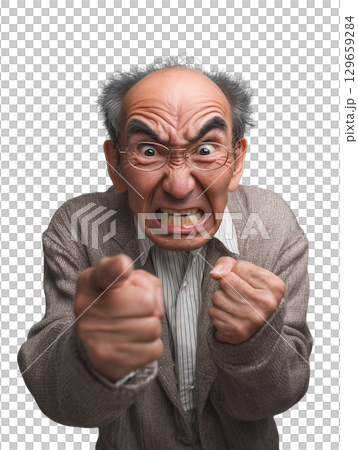 An angry, powerful expression of an elderly man (transparent PNG) – Yelling, pointing, and intimidating 129659284