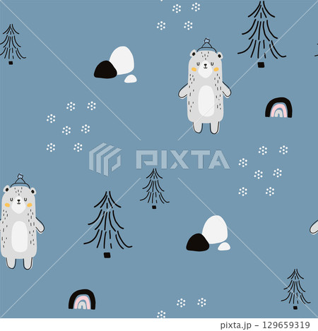Seamless pattern with cute polar bears Seamless pattern with cute polar bears 129659319
