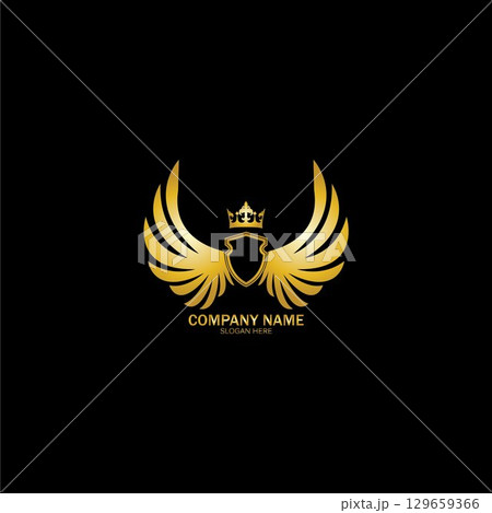 golden winged shield with crown logo / heraldry symbol golden winged shield with crown logo / heraldry symbol 129659366
