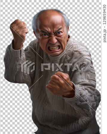 一位老人憤怒而有力的表情（透明 PNG）－大喊大叫、指指點點、恐嚇 129659430