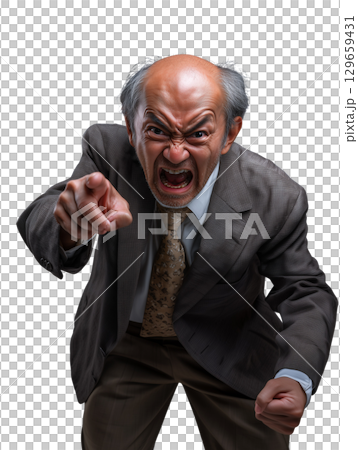 一位老人憤怒而有力的表情（透明 PNG）－大喊大叫、指指點點、恐嚇 129659431