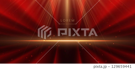 Red luxury scene background with gold lighting effect. Template premium award design. Red luxury scene background with gold lighting effect. Template premium award design. 129659441