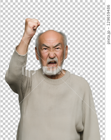 An angry, powerful expression of an elderly man (transparent PNG) – Yelling, pointing, and intimidating 129659486