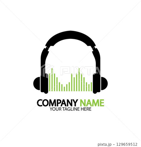 Headphone icon. Headphones with sound wave icon isolated, minimal design. Vector illustration Headphone icon. Headphones with sound wave icon isolated, minimal design. Vector illustration 129659512