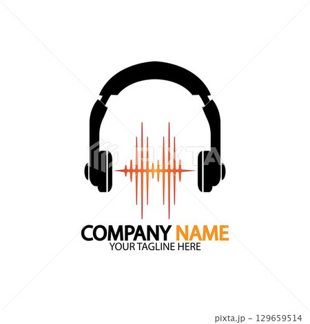 Headphone icon. Headphones with sound wave icon isolated, minimal design. Vector illustration 129659514