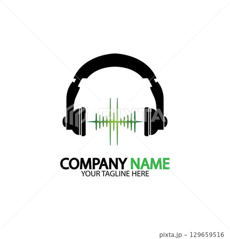 Headphone icon. Headphones with sound wave icon isolated, minimal design. Vector illustration 129659516