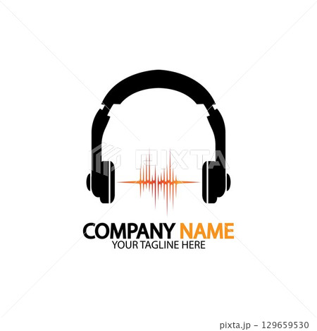 Headphone icon. Headphones with sound wave icon isolated, minimal design. Vector illustration 129659530