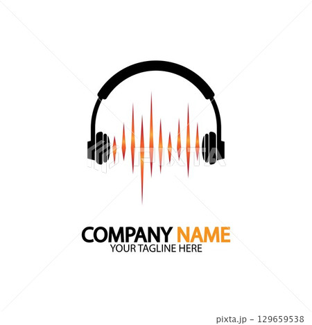 Headphone icon. Headphones with sound wave icon isolated, minimal design. Vector illustration Headphone icon. Headphones with sound wave icon isolated, minimal design. Vector illustration 129659538