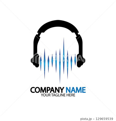 Headphone icon. Headphones with sound wave icon isolated, minimal design. Vector illustration 129659539