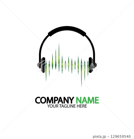 Headphone icon. Headphones with sound wave icon isolated, minimal design. Vector illustration Headphone icon. Headphones with sound wave icon isolated, minimal design. Vector illustration 129659540