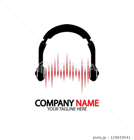 Headphone icon. Headphones with sound wave icon isolated, minimal design. Vector illustration Headphone icon. Headphones with sound wave icon isolated, minimal design. Vector illustration 129659541
