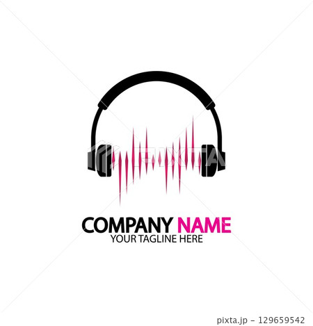 Headphone icon. Headphones with sound wave icon isolated, minimal design. Vector illustration Headphone icon. Headphones with sound wave icon isolated, minimal design. Vector illustration 129659542