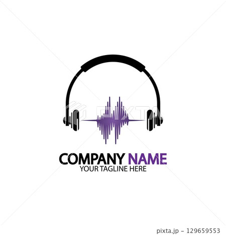 Headphone icon. Headphones with sound wave icon isolated, minimal design. Vector illustration 129659553