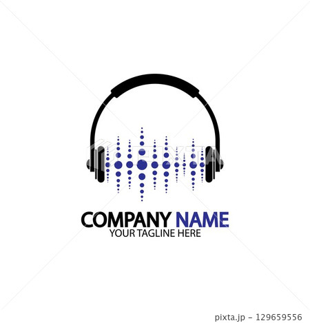 Headphone icon. Headphones with sound wave icon isolated, minimal design. Vector illustration 129659556