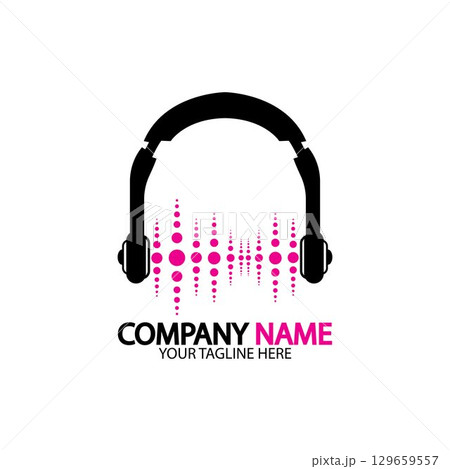 Headphone icon. Headphones with sound wave icon isolated, minimal design. Vector illustration 129659557