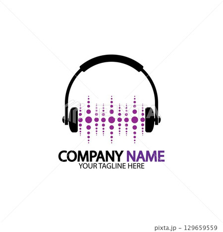 Headphone icon. Headphones with sound wave icon isolated, minimal design. Vector illustration 129659559