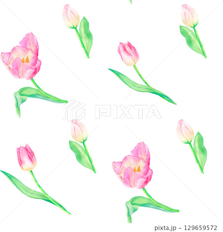 Watercolor tulips seamless pattern, spring flowers are hand drawn. Suitable for design, print. Watercolor tulips seamless pattern, spring flowers are hand drawn. Suitable for design, print. 129659572
