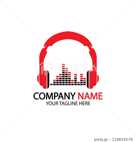 Headphone icon. Headphones with sound wave icon isolated, minimal design. Vector illustration 129659579