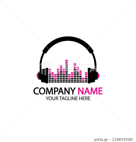 Headphone icon. Headphones with sound wave icon isolated, minimal design. Vector illustration 129659580