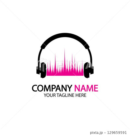 Headphone icon. Headphones with sound wave icon isolated, minimal design. Vector illustration Headphone icon. Headphones with sound wave icon isolated, minimal design. Vector illustration 129659591