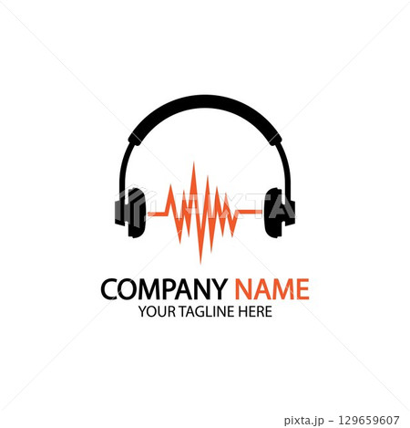 Headphone icon. Headphones with sound wave icon isolated, minimal design. Vector illustration Headphone icon. Headphones with sound wave icon isolated, minimal design. Vector illustration 129659607